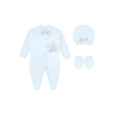 Image of Lilax Baby Boy Newborn Crown Jewels Layette 3 Piece Gift Set 0 Months (0 Months, Blue)