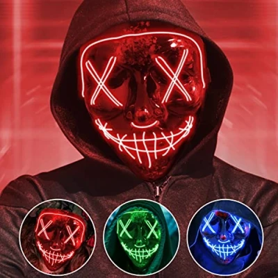Image of Jsdoin Halloween Masks, Scary LED Purge Mask, Light up Mask Cosplay, Rave Face Costume 3 Lighting Modes, Masks for Men Women Kids (Red)