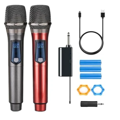 Image of HUACAM Handheld Wireless Microphone Fixed Frequency with Rechargeable Receiver 3.5mm Jack for Karaoke Church DJ 200ft Range