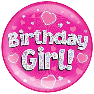 Image of OAKTREE UK 633018 6&quot; Jumbo Badge Birthday Girl Pink Holographic Dot