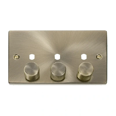 Image of Click Deco 3 Gang Unfurnished Dimmer Plate and Knob (1200W Max) Antique Brass