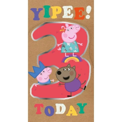 Image of peppa pig, age 3, birthday card