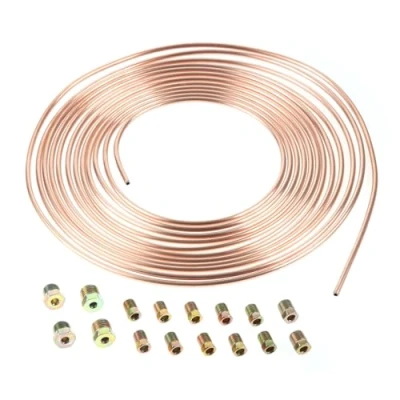 Image of SURIEEN 3/16 Inch Car Brake Pipe Repair Kit 25ft, Copper Coated Automotive Replacement Lines with 16 Pcs Nuts fittings for