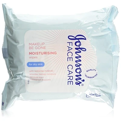 Image of Johnson&#039;s Face Care Make Up Be Gone Moisturising Wipes for Dry Skin Pack of 2