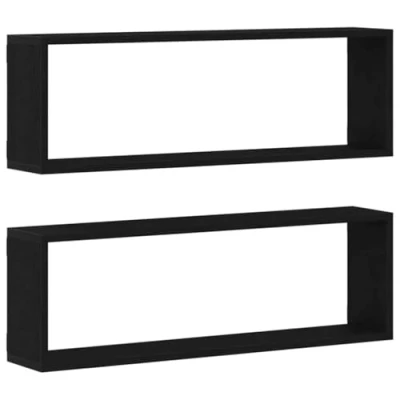 Image of vidaXL Wall Shelf Set of 2 Black Oak Engineered Wood 80x15x26 cm Mounted Shelves for Living Room/Home Decor Supports 60 kg