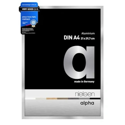 Image of nielsen Alpha Photo Frame A4, 21x29.7cm Aluminium Picture Frame, Silver with Protective Float Glass and Push Turn Clips