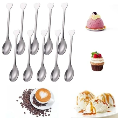Image of 10 Pcs Latte Spoons Coffee Stainless Steel Mini Espresso for Coffee,Cafe Latte,Hot Chocolate,Hot Drinks, Dessert
