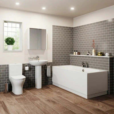 Image of Affine Bathroom Suite 1700 Double Ended Square Bath Close Coupled Toilet Basin Pedestal