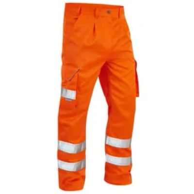 Image of Leo Workwear Hi VIS Cargo High Visibility Bideford Polycotton Work Trouser In Orange and Yellow 28&quot; 56&quot; (32&quot; Regular, CT01 O)
