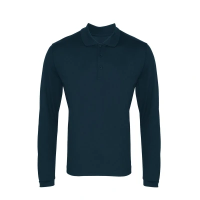 Image of Premier Mens Coolchecker Pique Long Sleeved Polo Shirt (Navy) Size X Large