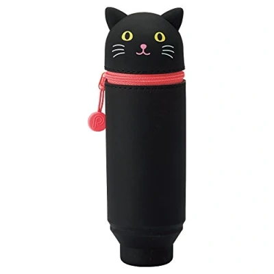 Image of LIHITLAB Kawaii Japanese Black Cat Stand Up Pencil Case For School Office College, Cute Supplies, Animal Pen Holder Pouch Teen Girls Artists, Travel Cosmetics Storage (A7712 3)