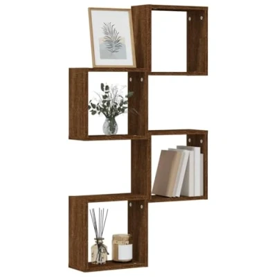 Image of vidaXL Wall Cube Shelves Set 4 Brown Oak 30x15x30 cm Engineered Wood Floating Storage for Living Room/Office/Study