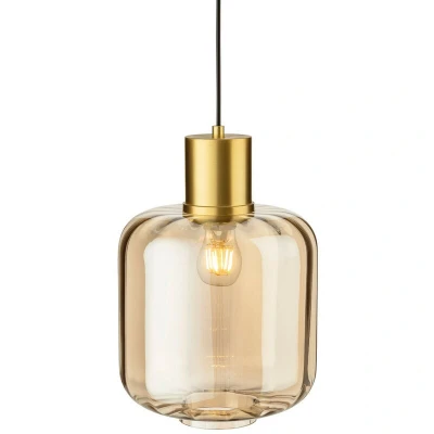 Image of Eton Pendant Light Brushed Brass with Amber Glass