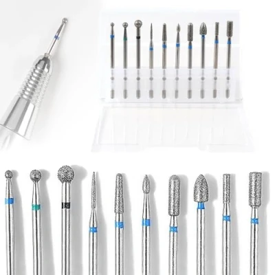 Image of TRKETK 10 Pcs Nail Drill Bits Set, Cuticle Remover Electric Kit 3/32&quot; Carbide Bit Professional Diamond Set Manicure Grinding Head Tool