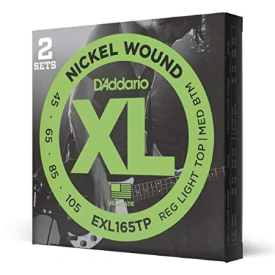 Image of D&#039;Addario Bass Guitar Strings XL Nickel EXL165TP Perfect Intonation, Feel, Durability For 4 String Guitars 45 105 Regular Light Top/Medium Bottom, Long Scale, 2 Pack