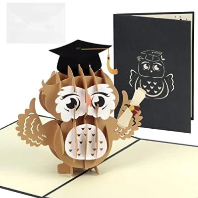 Image of TAROME 3D Owl Graduation Card Congrat Pop Up Handmade 2024 Congratulations Graduate Greeting with Envelop for Class Of High School College University Master