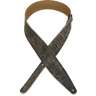 Image of Levy&#039;s Leathers 2.5&quot; Genuine Distressed Leather Guitar Strap with Ladder Style Height Adjustment; Black (M317BLZ BLK)