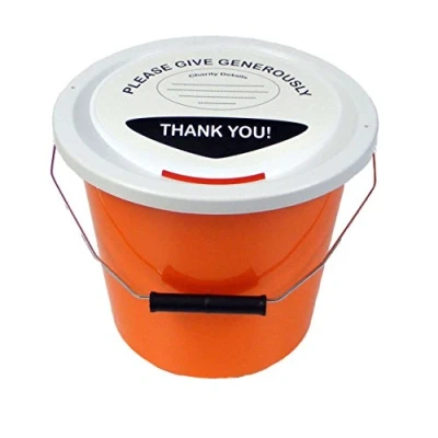 Image of 3 Charity Money Collection Buckets with Lids, Labels and Ties (5 Litres) Orange