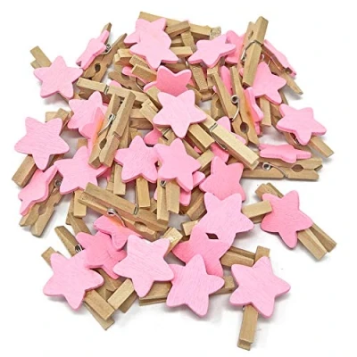 Image of 30mm Mini Clothes Pegs with 18mm Pink Stars Craft For Shabby Chic Wedding (25)