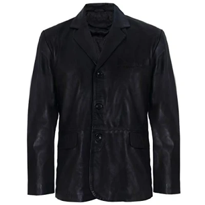 Image of Men&#039;s Black Genuine Leather Blazer Soft Real Italian Tailore Vintage Jacket Coat S