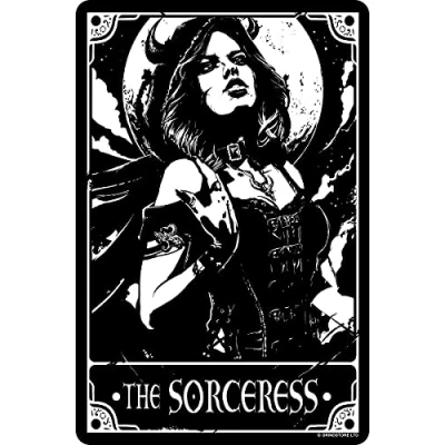 Image of Deadly Tarot The Sorceress Small Tin Sign Black 10x15cm