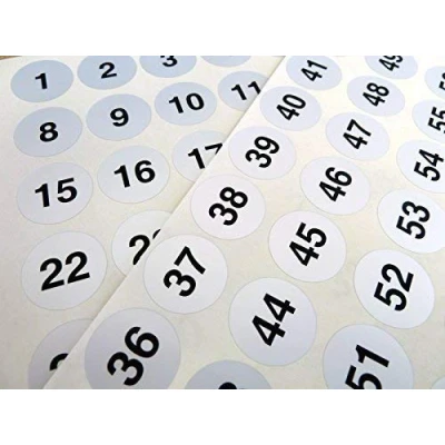 Image of Silver 25mm Round Consecutive, Sequential Number Sequence Labels, Numbering Stickers, from 1 70