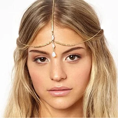 Image of Prosy Bridal Rhinestone Head Chain Headpiece Wedding Headband Bead Hair Piece Festival Jewerly for Bride and Bridesmaids (Silver)
