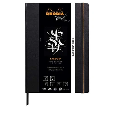Image of RHODIA TOUCH 116118C Rigid Notebook Carb&#039;On Book A4 112 pages Clairefontaine Plain Black Paper 120 g/m Double Grain Suitable for Dry, Pencil, Sanguine, Pastel Techniques