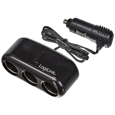 Image of LogiLink PA0038 Cigarette Lighter Splitter with Surge Protection, 3 Way, 120 W, Black