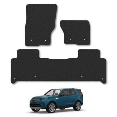 Image of Rubber Car Mats Compatible with Land Rover Discovery 5 (2017 ) Tailored Fit Floor Set Accessory Black Custom 4 Pieces Clips Anti Slip Backing, Heavy Duty &amp; Waterproof