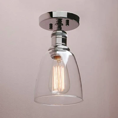 Image of Yosoan Lighting Loft Bar Ceiling Pendant Light Fitting for Kitchen Island Living Room Bedroom Dining Bathroom, Clear Glass Shade (Chrome)