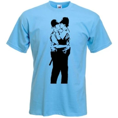 Image of Banksy T Shirt Kissing Coppers Orange XL