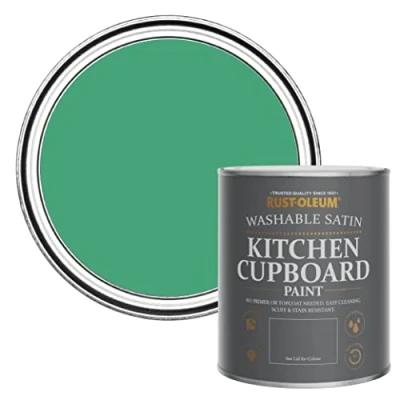 Image of Rust Oleum Green Scrubbable Kitchen Cupboard Paint in Satin Finish Emerald 750ml