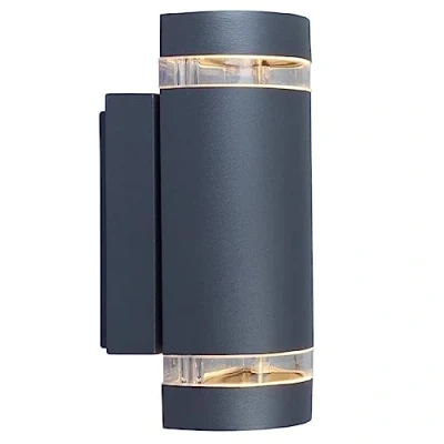 Image of Britalia Anthracite Dark Grey Outdoor Modern Up &amp; Down Half Cylindrical Wall Light IP44 Rated 24cm Height 2 x GU10 Lamps Required Garden Patio Driveway UK Approved Aluminium