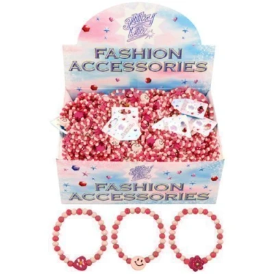 Image of 2 x Pretty Pink Girls Wooden Bead Bracelets Party Bag Fillers Hearts