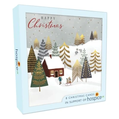 Image of Box of 8 Happy Christmas Girl with Sleigh Hospice UK Charity Cards XSA011