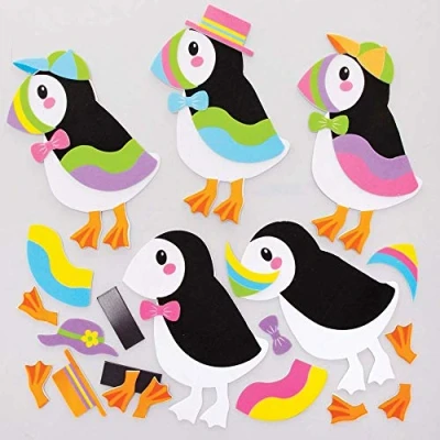 Image of Baker Ross FE623 Puffin Mix &amp; Match Magnet Kits Pack of 8, Magnets for Kids, Fridge Children, Make Your Own Craft Kit