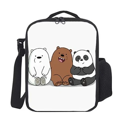 Image of We Bare Bears Cartoon Baby Bear Cubs Grizz, Panda, Ice Insulated Travel Picnic Lunch Box Tote Portable Bag with Shoulder Strap