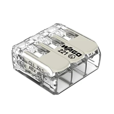 Image of WAGO Compact Splicing Connector, for all conductor types, Ex e applications, max. 6 mm², 3 conductor, with levers, transparent housing, Operating temperature (max.), 105 C, 221 683 (30 Pcs)