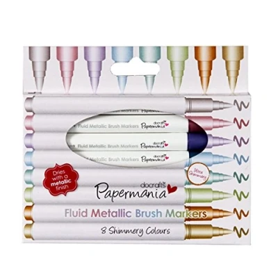 Image of Papermania Metallic Pens, Brush Tip, Metallics, Pack of 8, Ideal Colouring Pens for your Art Supplies, Perfect Book and Sketch Book, Markers