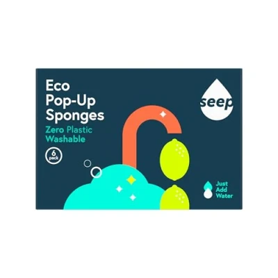 Image of Seep Pop Up Eco Cleaning Sponges For Kitchen Bathroom Dishwashing Washing Plastic Free 100% Natural Cellulose Compostable 6 Pack
