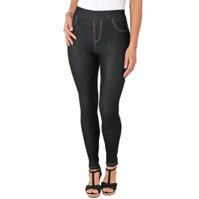 Image of Want Clothing Women&#039;s High Waist Denim Jean Look Leggings Seamless Stretch Slimming Effect (UK, Alpha, S, M, Regular, Black)