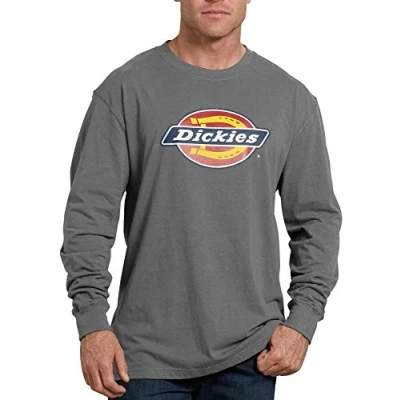 Image of Dickies Men&#039;s Long Sleeve Regular Fit Logo Tee T Shirt, Stone Gray V1, XL