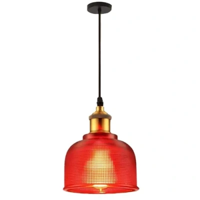 Image of FJROnline Vintage Colour Glass Pendant Light Shade Retro Chandelier Lampshade Hanging Ceiling (Red)