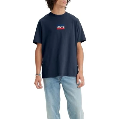 Image of Levi&#039;s Graphic Crewneck TEE Print Tshirt, Men&#039;s, Size: XS, Dark blue