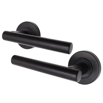 Image of EAI Black Internal Door Handle 1 Pair Matt Lever on Rose Round Handles Oliena Range