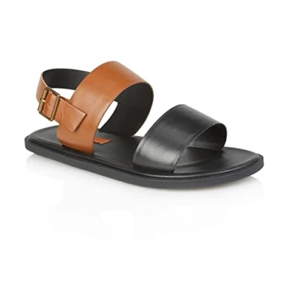Image of Silver Street London Sandalia de cuero Mitcham para hombre con hebilla del mismo color, Negro, 46 EU