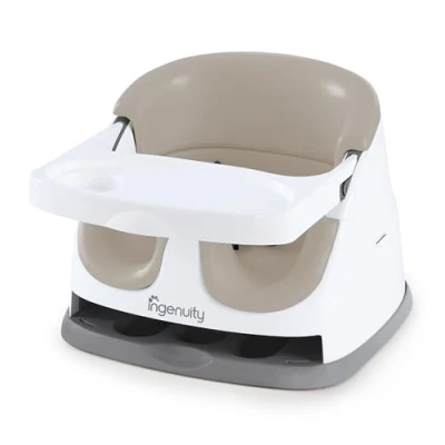 Image of Ingenuity, Baby Base 2 in 1 Seat, Cashmere, Booster Chair, Dining and Feeding Seat for Toddlers, Easy to Clean with Removable Self Storing Tray, Ages 6 Months+