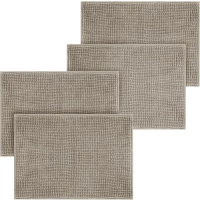 Image of Hafaa Bath Mat Non Slip Anti Mould 4 Pack Khaki 40x60 cm Chenille Bathroom