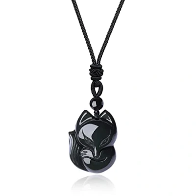 Image of COAI Men’s Women’s Fox Pendant Black Obsidian Stone Necklace